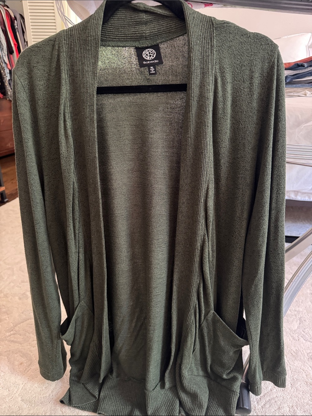 bobeau Olive Green Open-Front Lightweight Cardigan